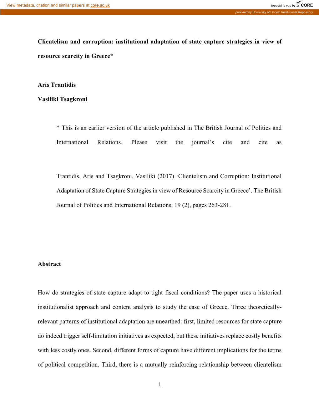 Clientelism and Corruption: Institutional Adaptation of State Capture Strategies in View Of