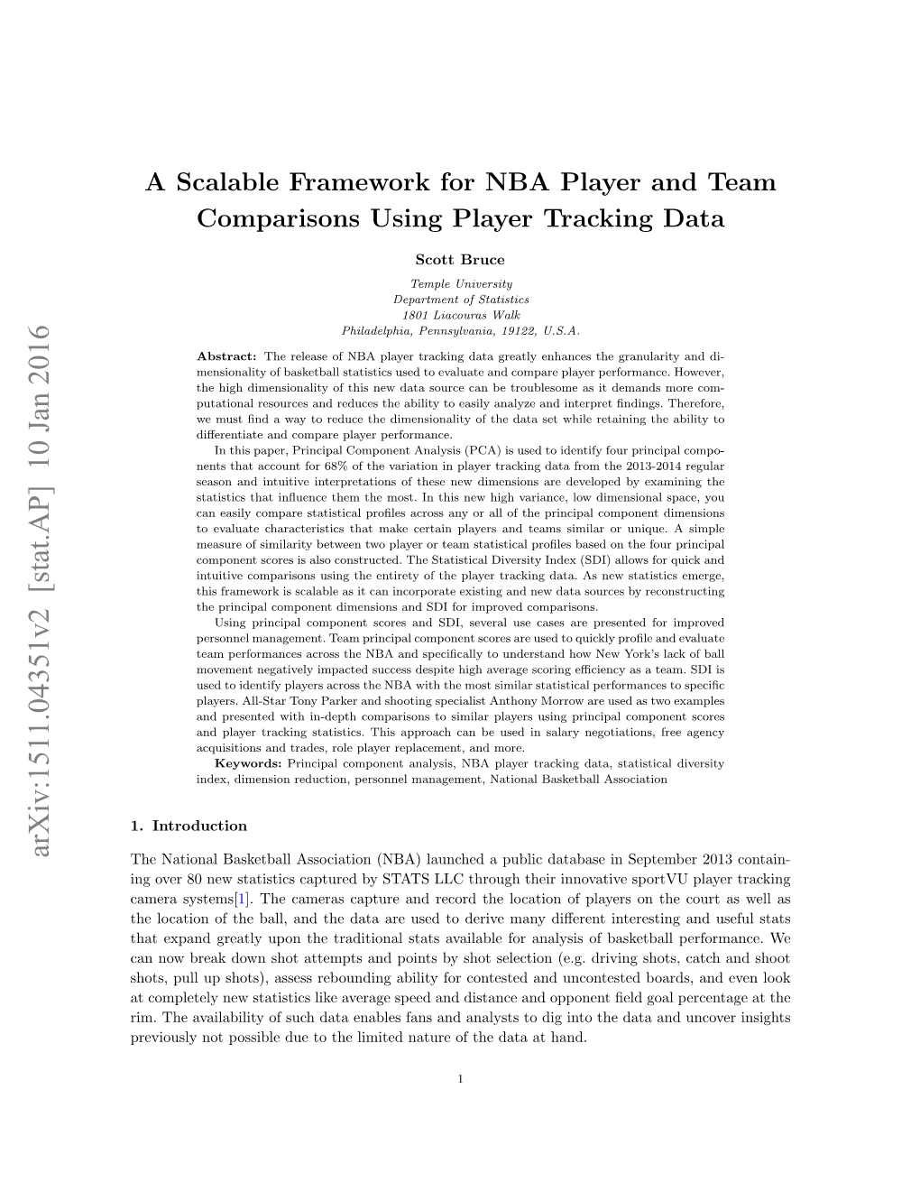 A Scalable Framework for NBA Player and Team Comparisons Using Player Tracking Data