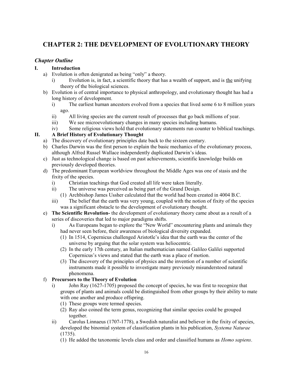 Chapter 2: the Development of Evolutionary Theory