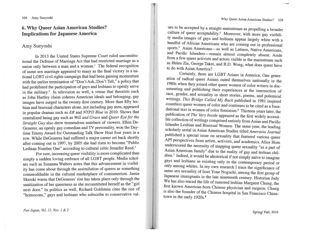 6. Why Queer Asian American Studies? Implications for Japanese America Amy Sueyoshi