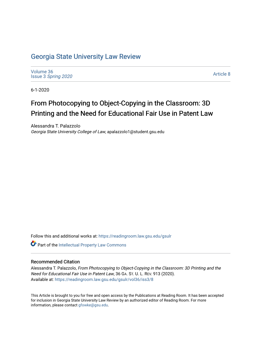 From Photocopying to Object-Copying in the Classroom: 3D Printing and the Need for Educational Fair Use in Patent Law