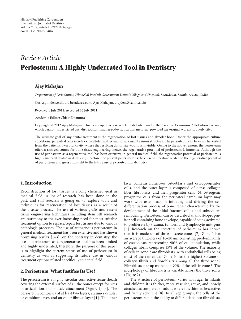 Review Article Periosteum: a Highly Underrated Tool in Dentistry