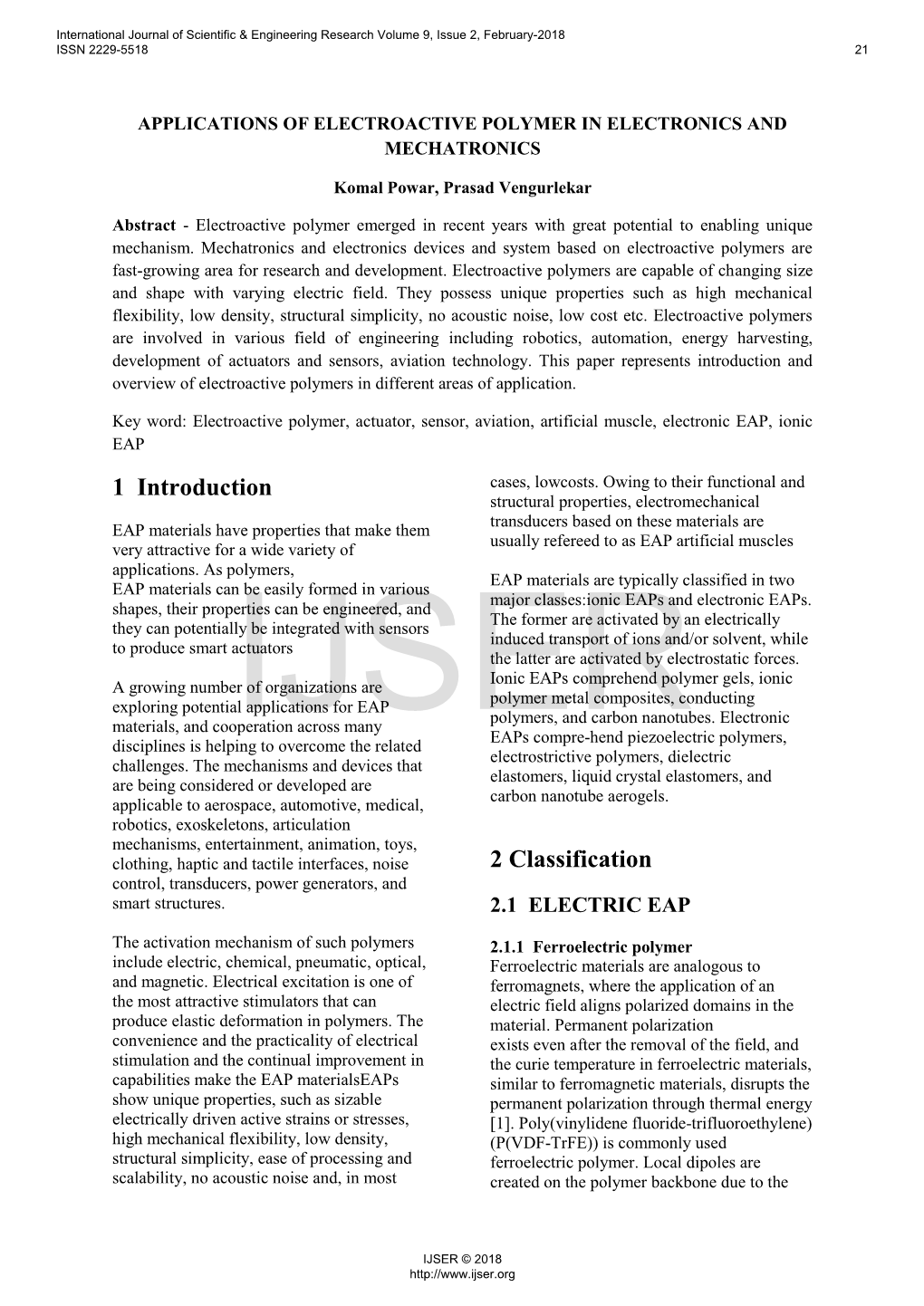 Applications of Electroactive Polymer in Electronics and Mechatronics