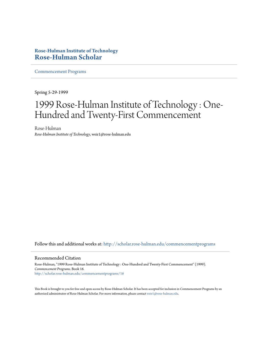 One-Hundred and Twenty-First Commencement" (1999)