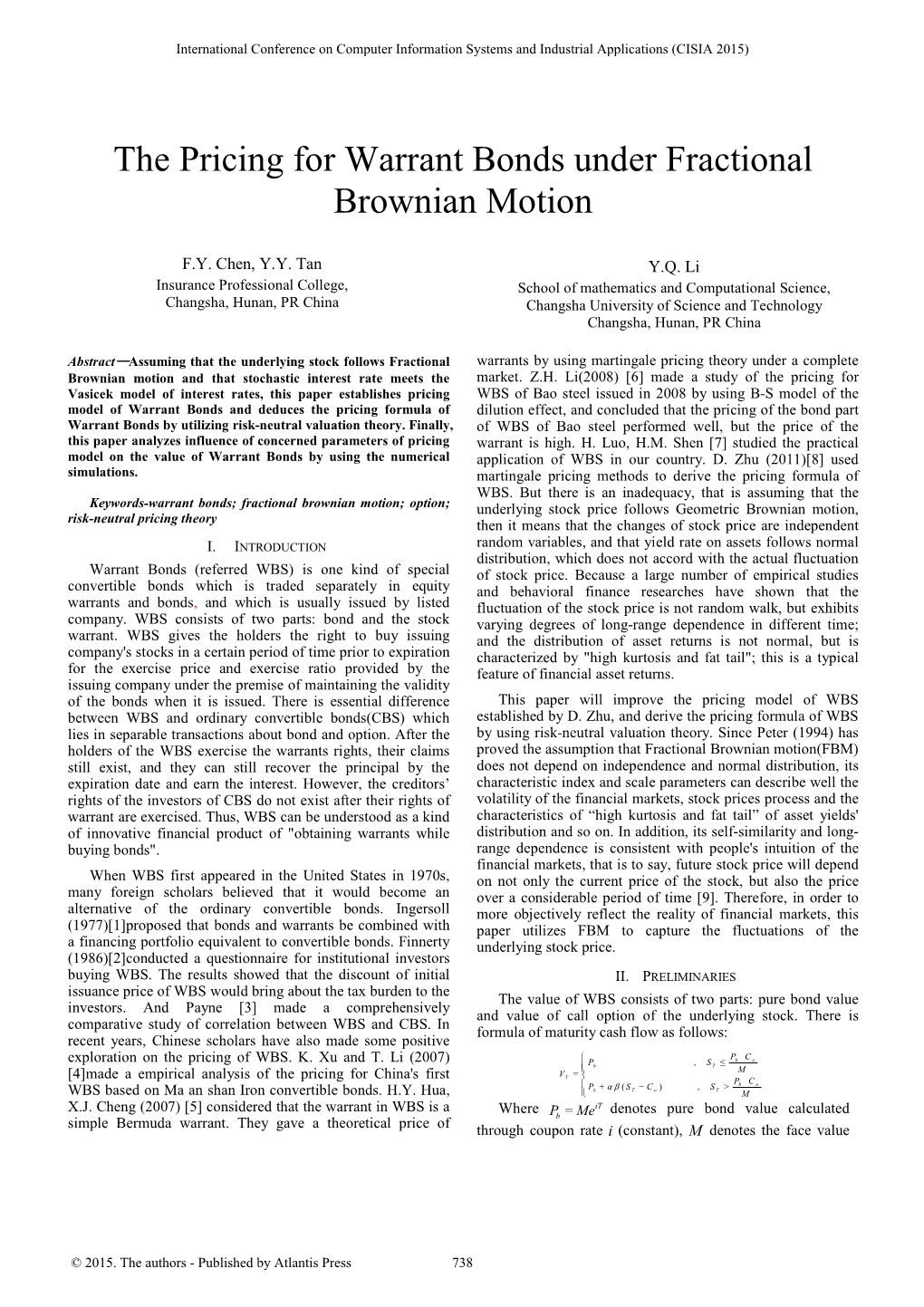 The Pricing for Warrant Bonds Under Fractional Brownian Motion