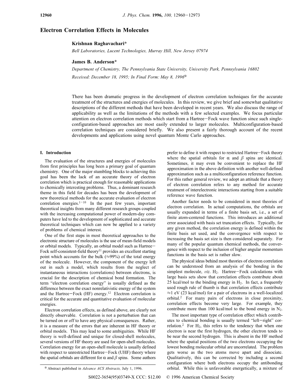 Electron Correlation Effects in Molecules