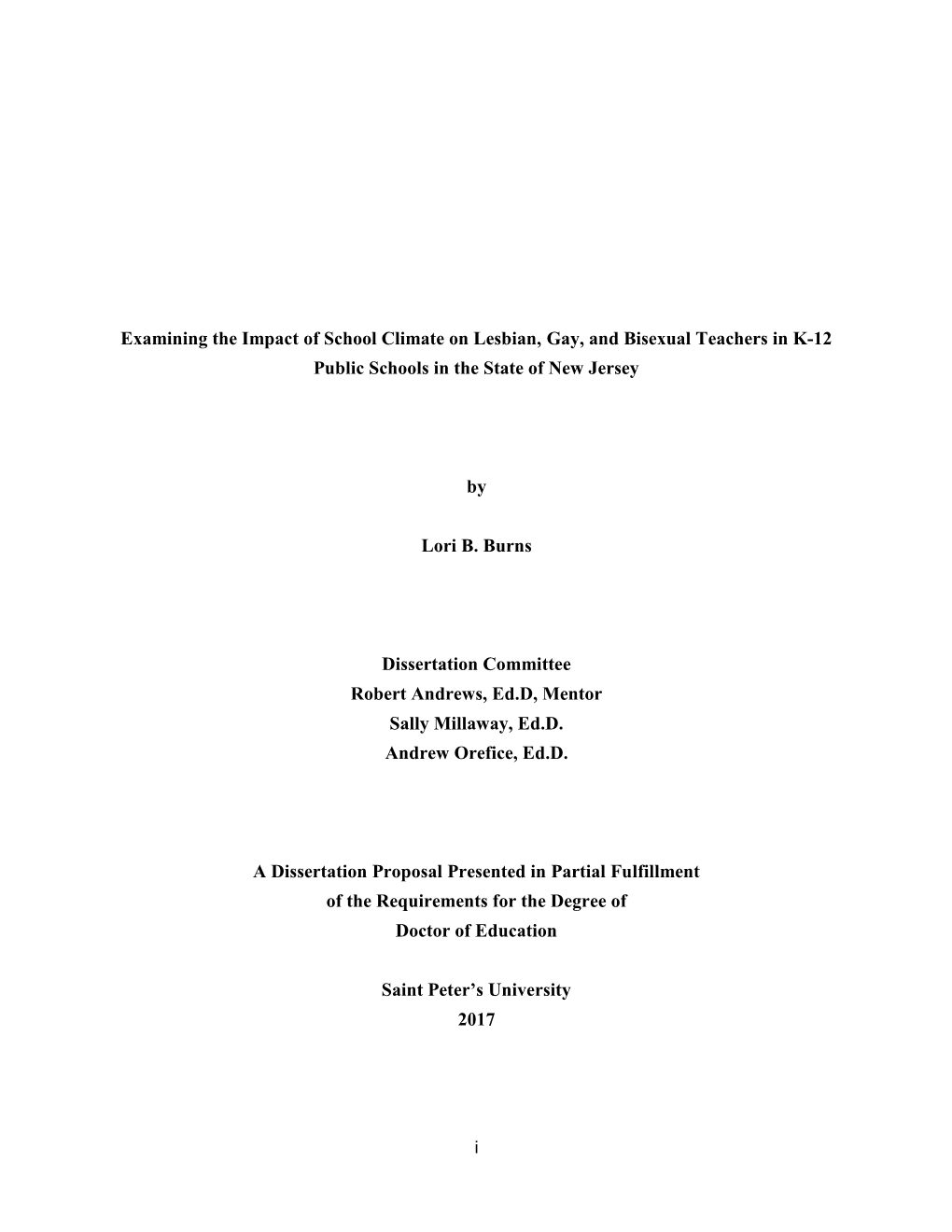 Examining the Impact of School Climate on Lesbian, Gay, and Bisexual Teachers in K-12 Public Schools in the State of New Jersey