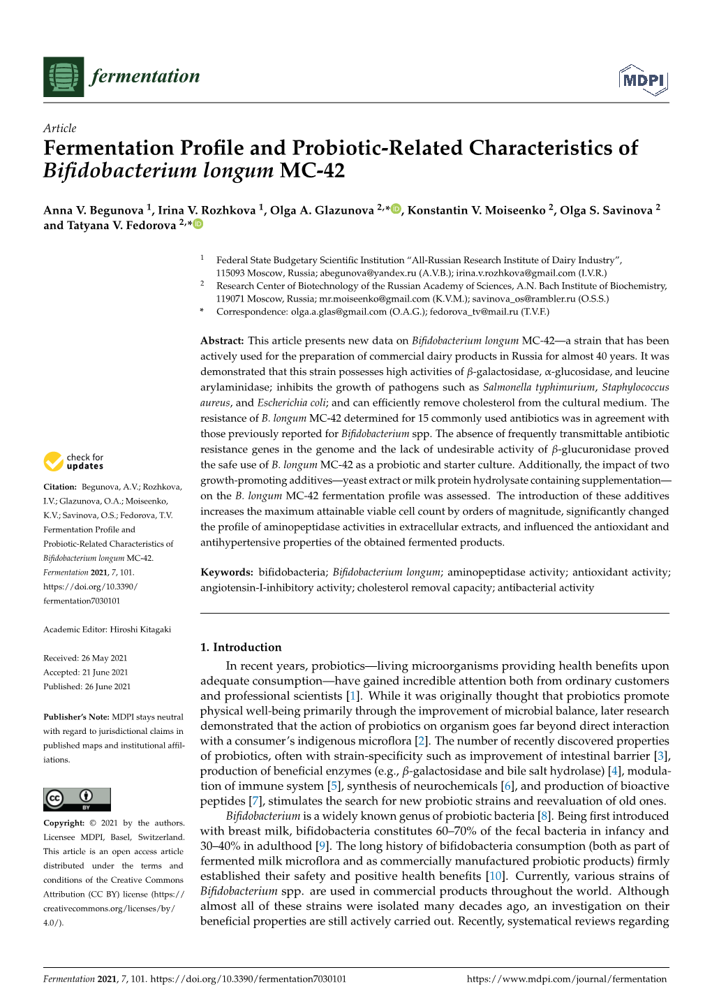 Fermentation Profile and Probiotic-Related Characteristics Of