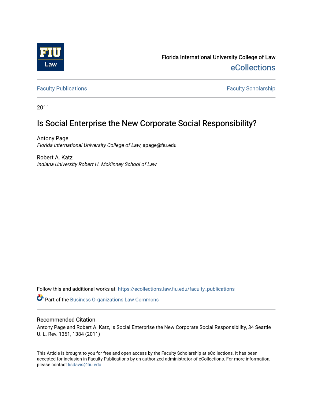 Is Social Enterprise the New Corporate Social Responsibility?