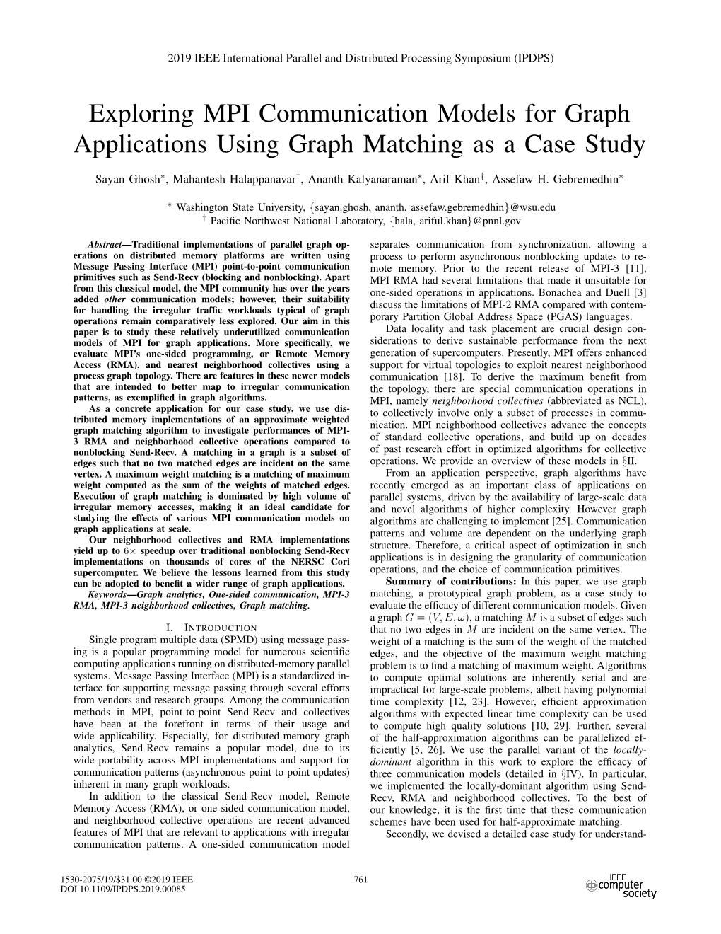Exploring MPI Communication Models for Graph Applications Using Graph Matching As a Case Study