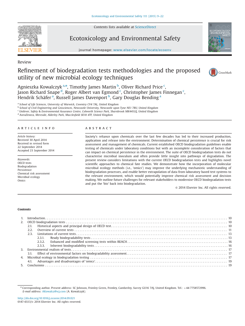 Refinement of Biodegradation Tests Methodologies and The