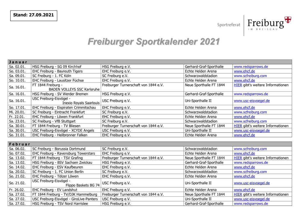 Freiburger Sportkalender