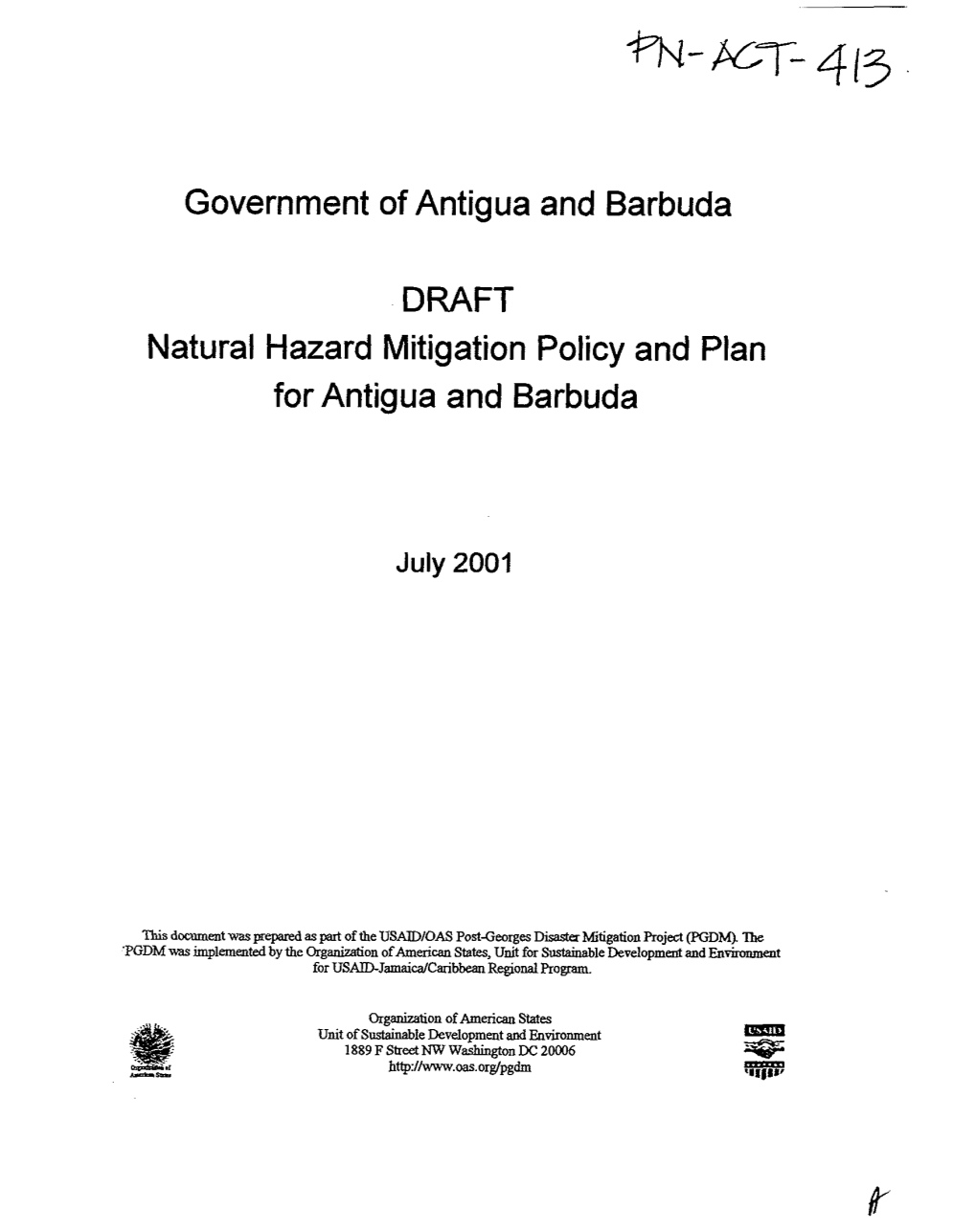 Government of Antigua and Barbuda DRAFT Natural Hazard Mitigation