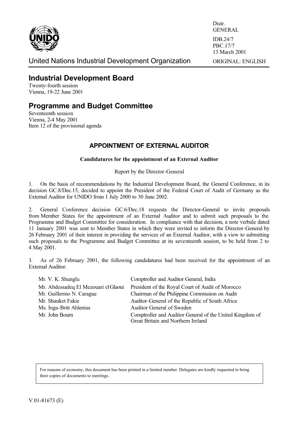 Industrial Development Board Programme and Budget Committee