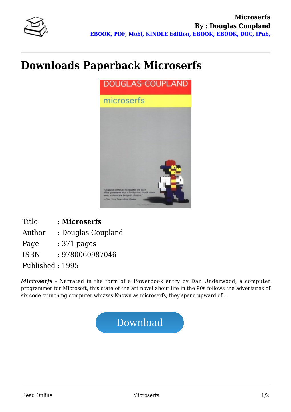 Microserfs by : Douglas Coupland EBOOK, PDF, Mobi, KINDLE Edition, EBOOK, EBOOK, DOC, Ipub