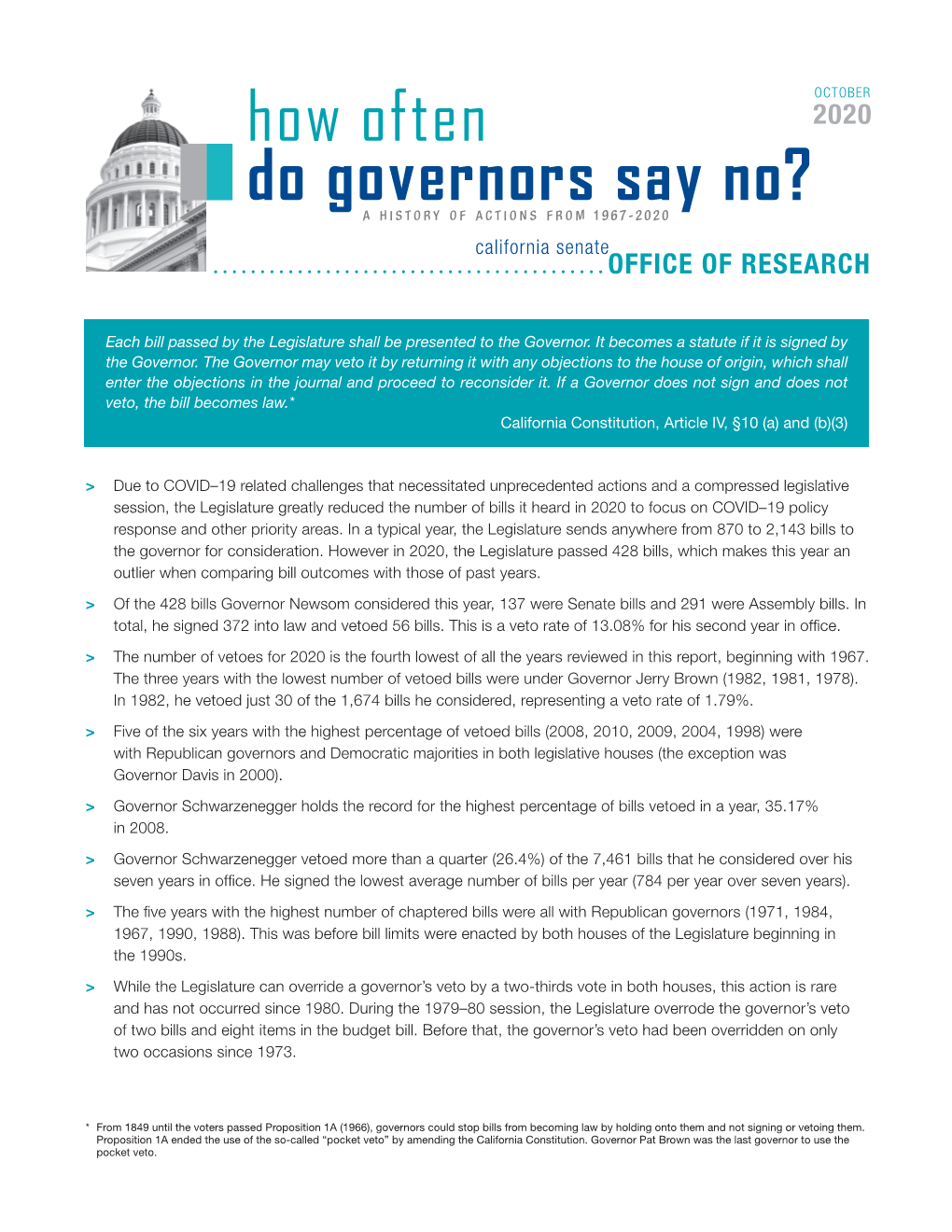 How Often Do Governors Say No? 2020 > 3 CHAPTERED and VETOED BILLS: 1967–2020
