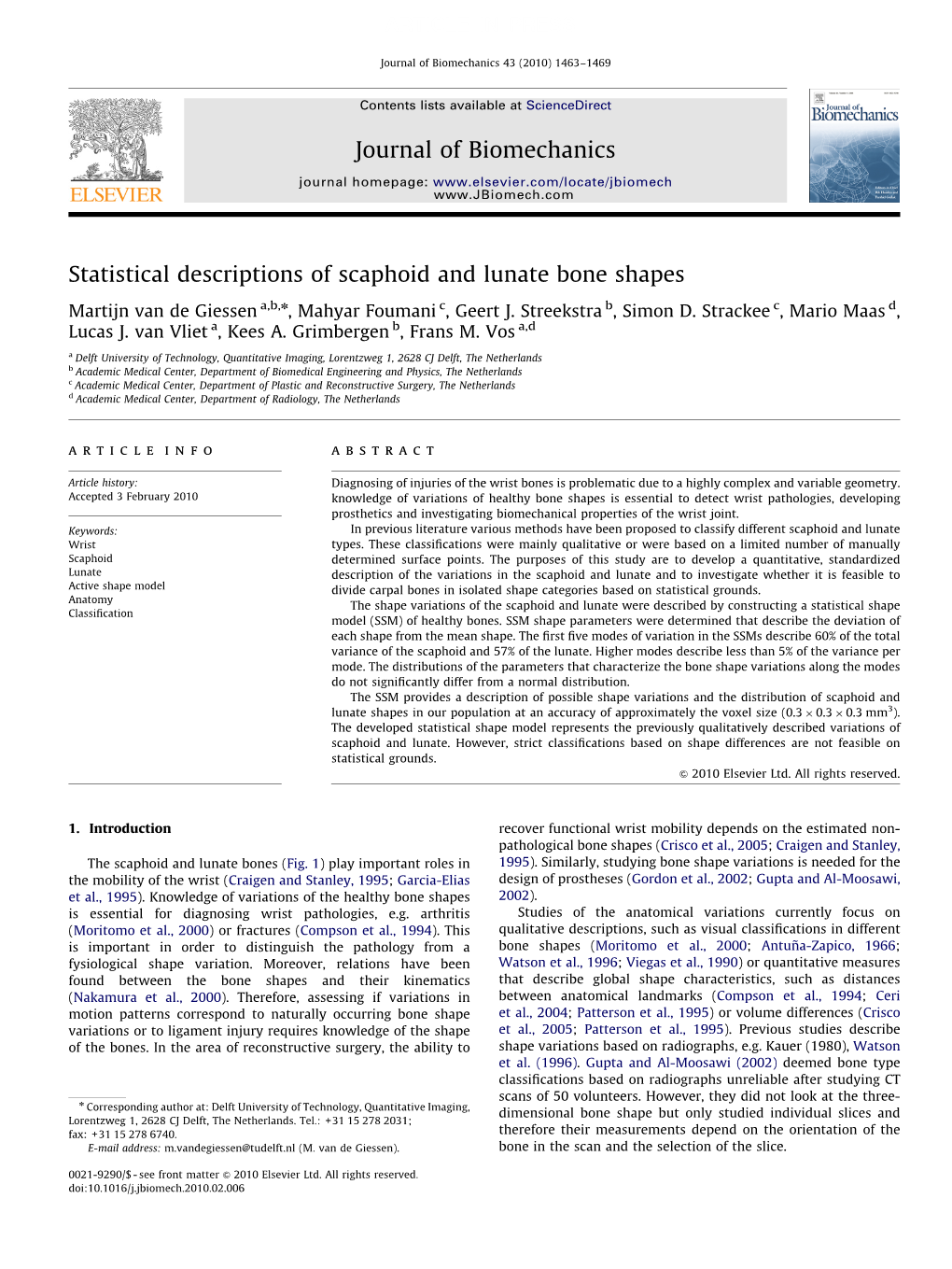 Statistical Descriptions of Scaphoid and Lunate Bone Shapes