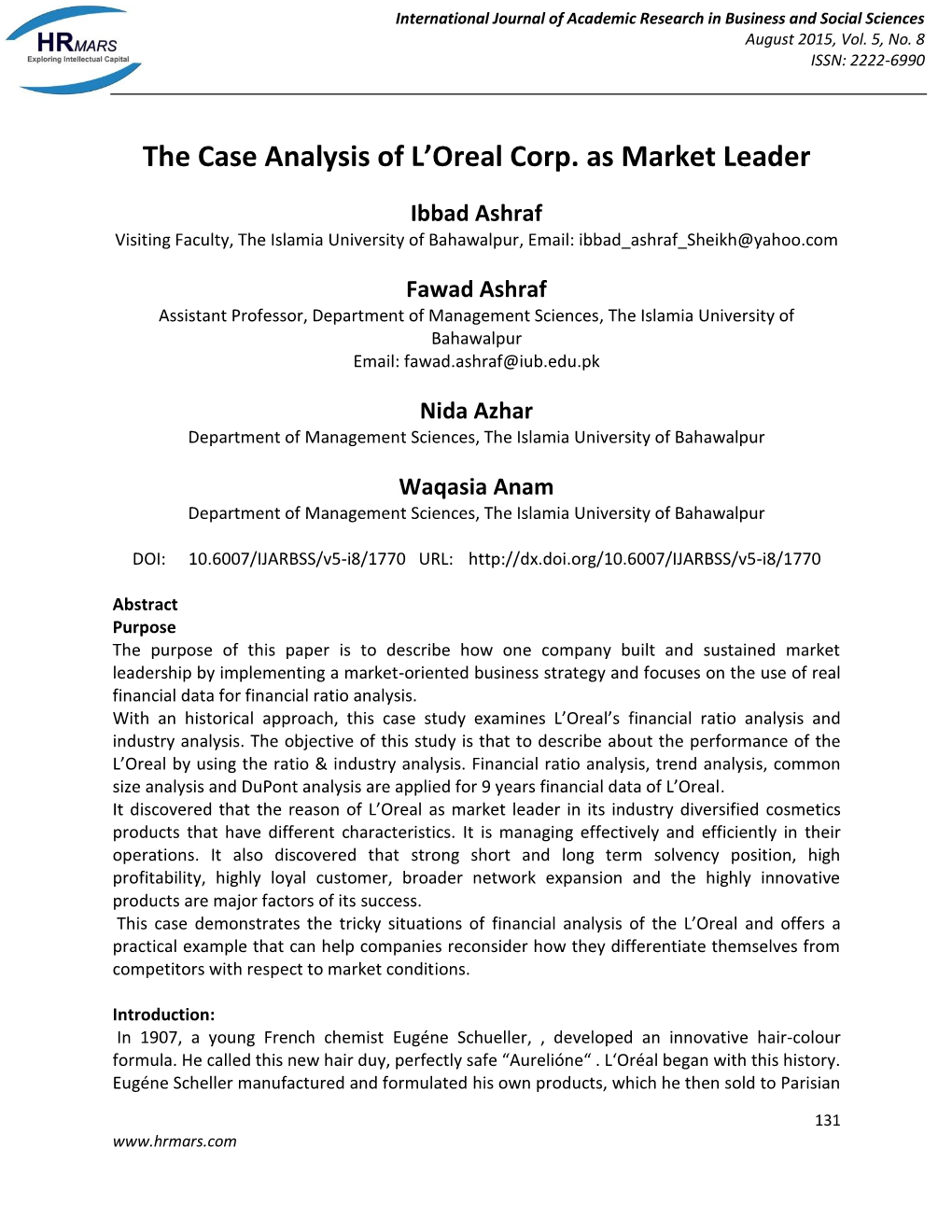 The Case Analysis of L'oreal Corp. As Market Leader