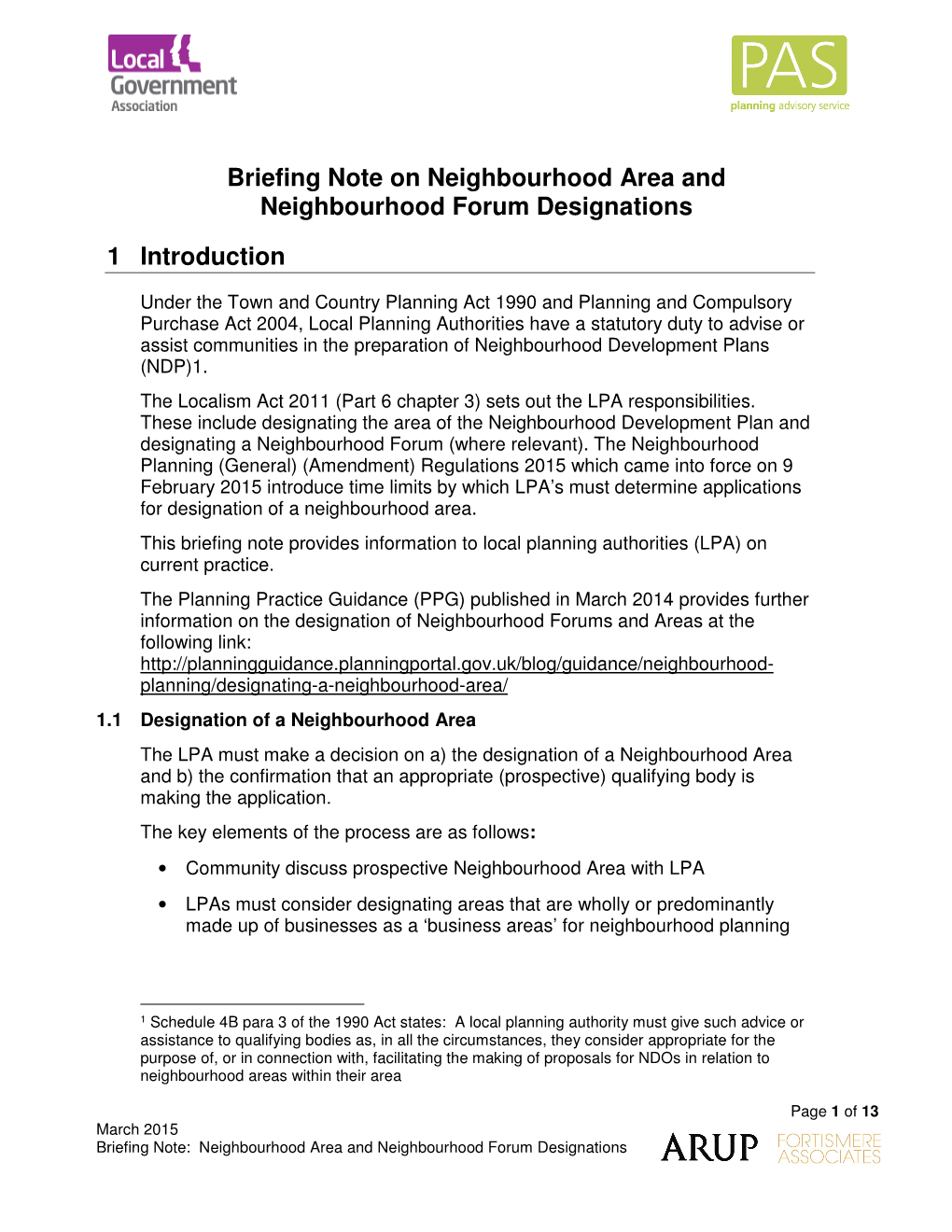 Briefing Note on Neighbourhood Area and Neighbourhood Forum Designations