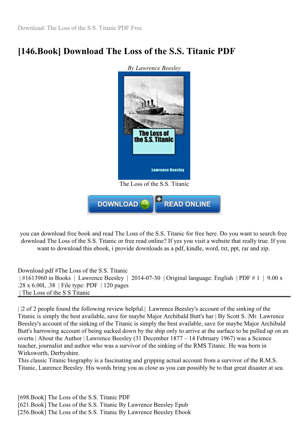 Download the Loss of the S.S. Titanic PDF
