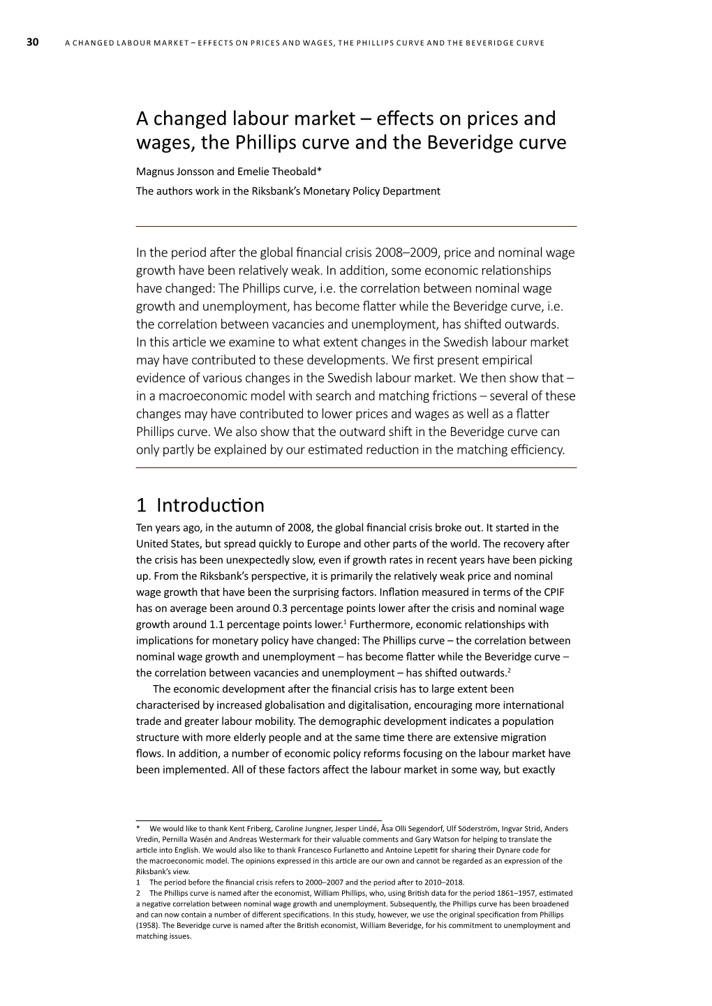 A Changed Labour Market – Effects on Prices and Wages, the Phillips Curve and the Beveridge Curve