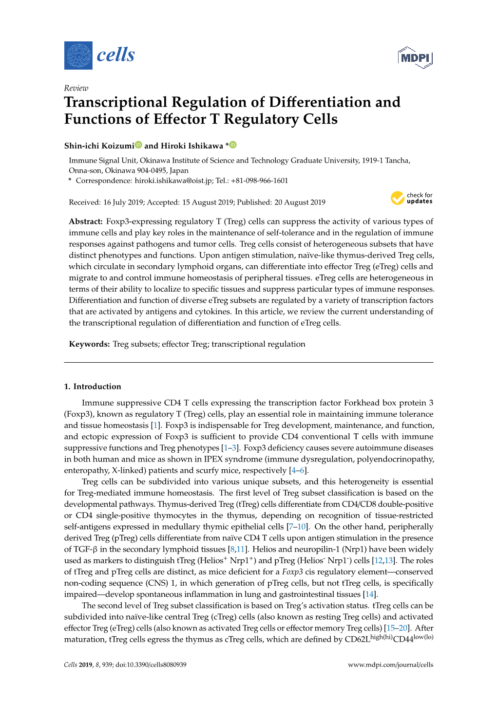 Transcriptional Regulation of Differentiation and Functions Of