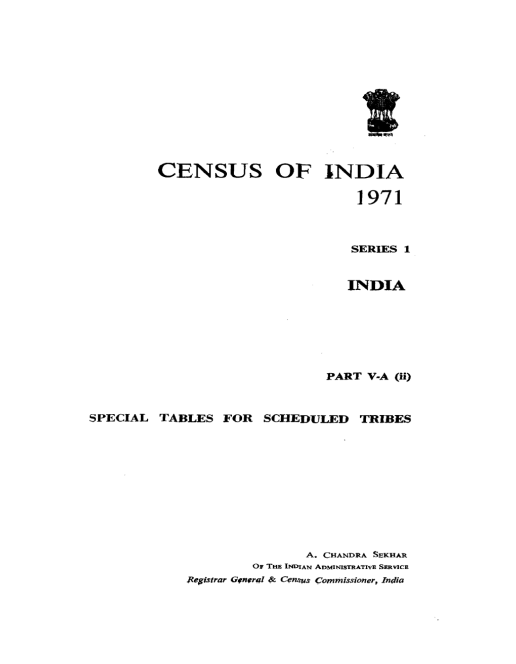 Special Tables for Scheduled Tribes, Part V-A (Ii), Series-1, India