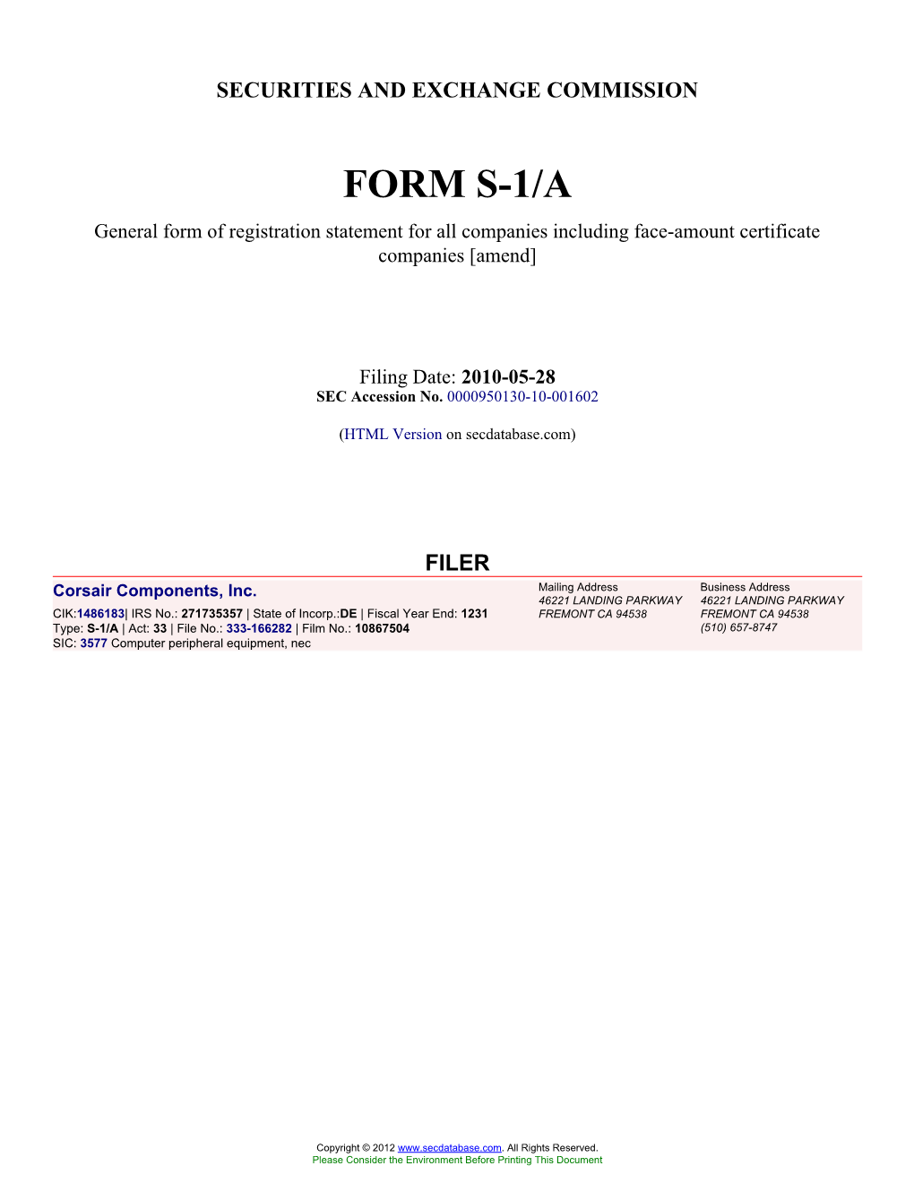 Form: S-1/A, Filing Date: 05/28/2010