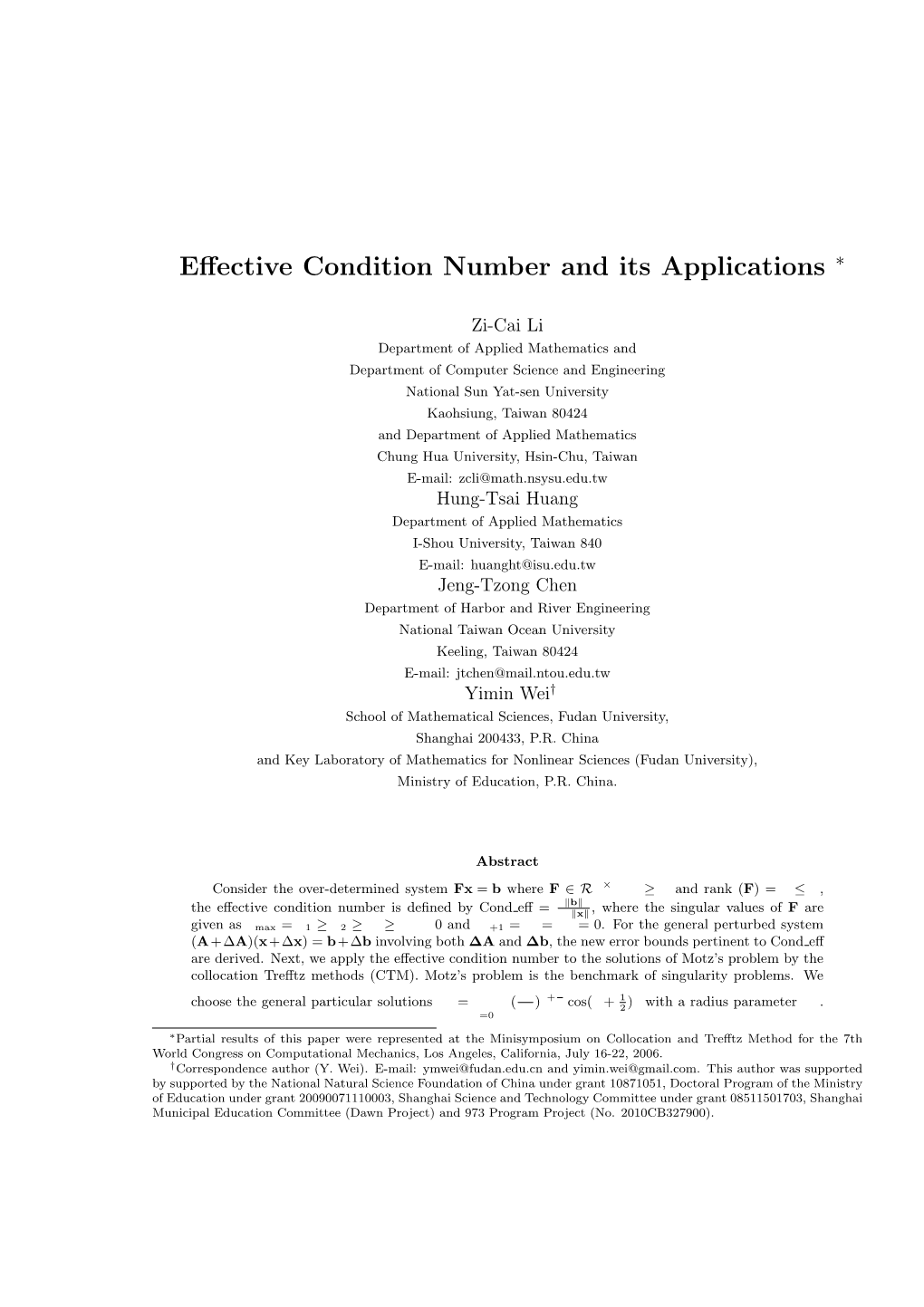 Effective Condition Number and Its Applications ∗