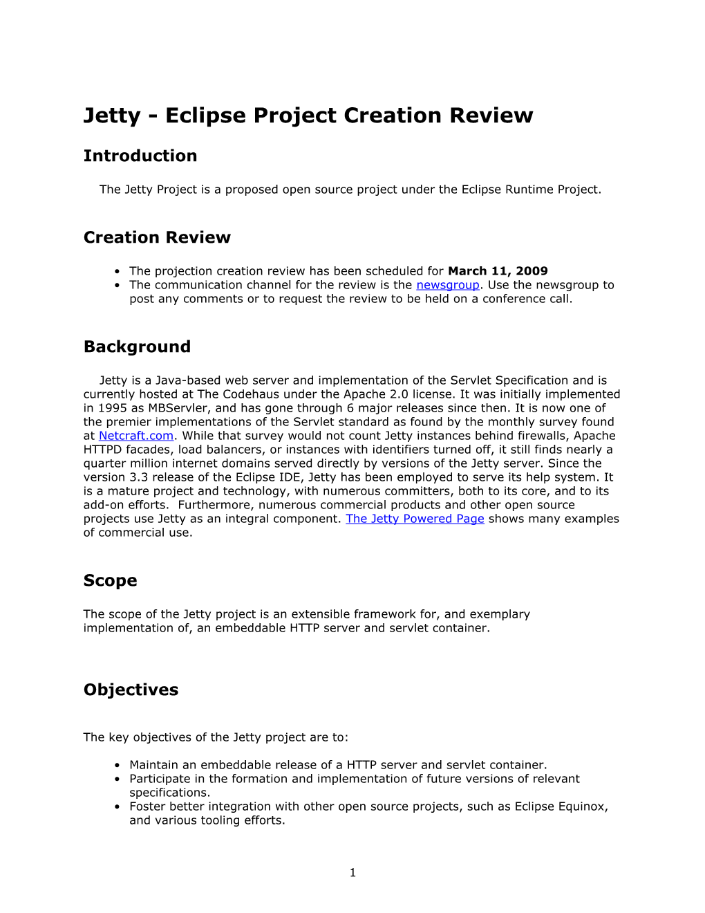 Jetty - Eclipse Project Creation Review