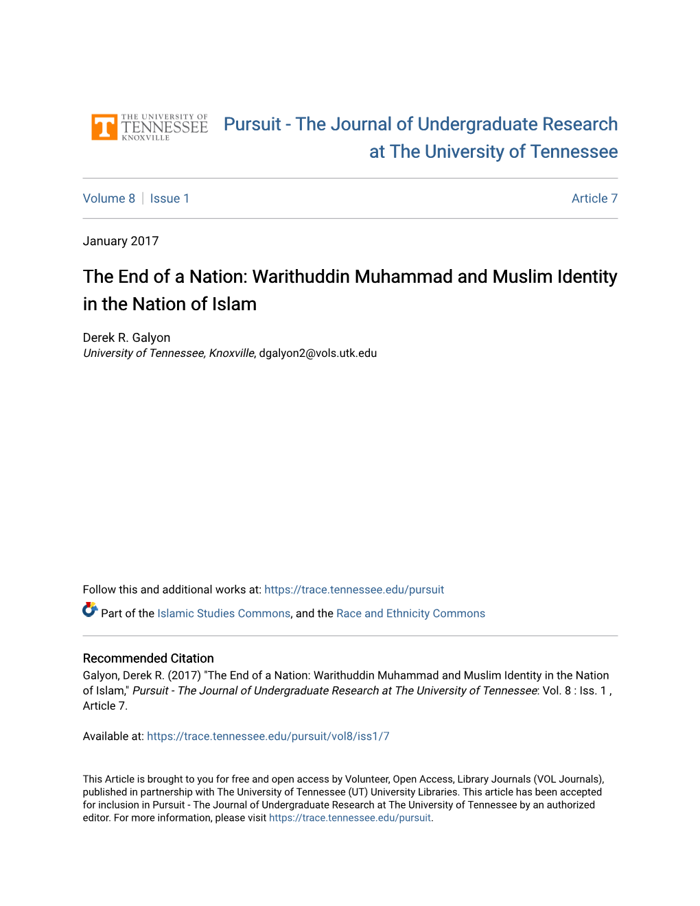Warithuddin Muhammad and Muslim Identity in the Nation of Islam