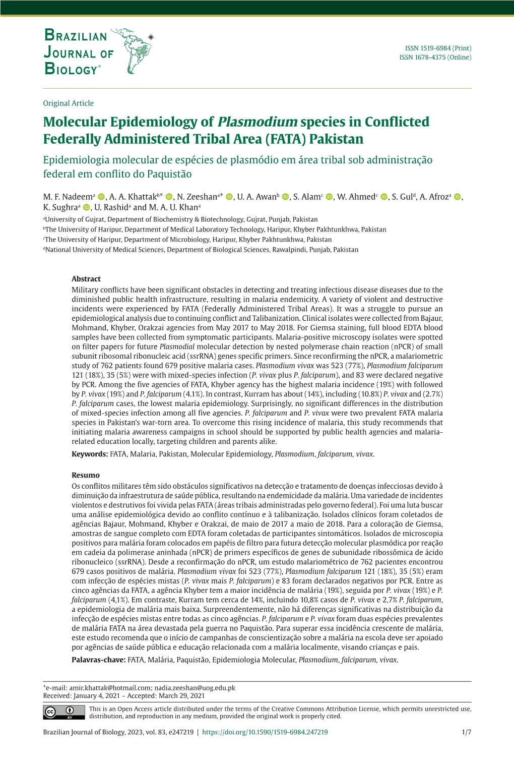 Molecular Epidemiology of Plasmodium Species In