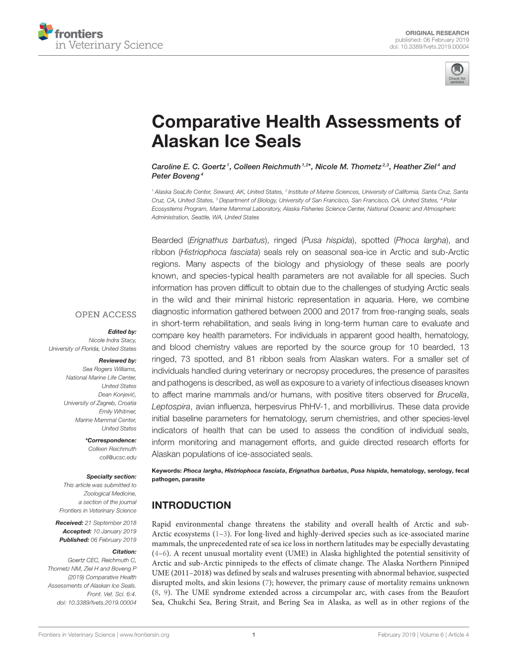 Comparative Health Assessments of Alaskan Ice Seals