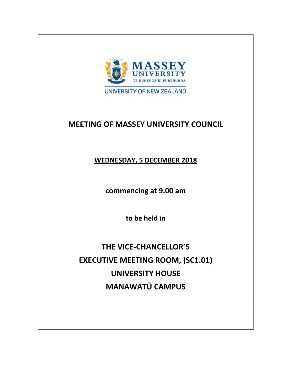 Meeting of Massey University Council the Vice