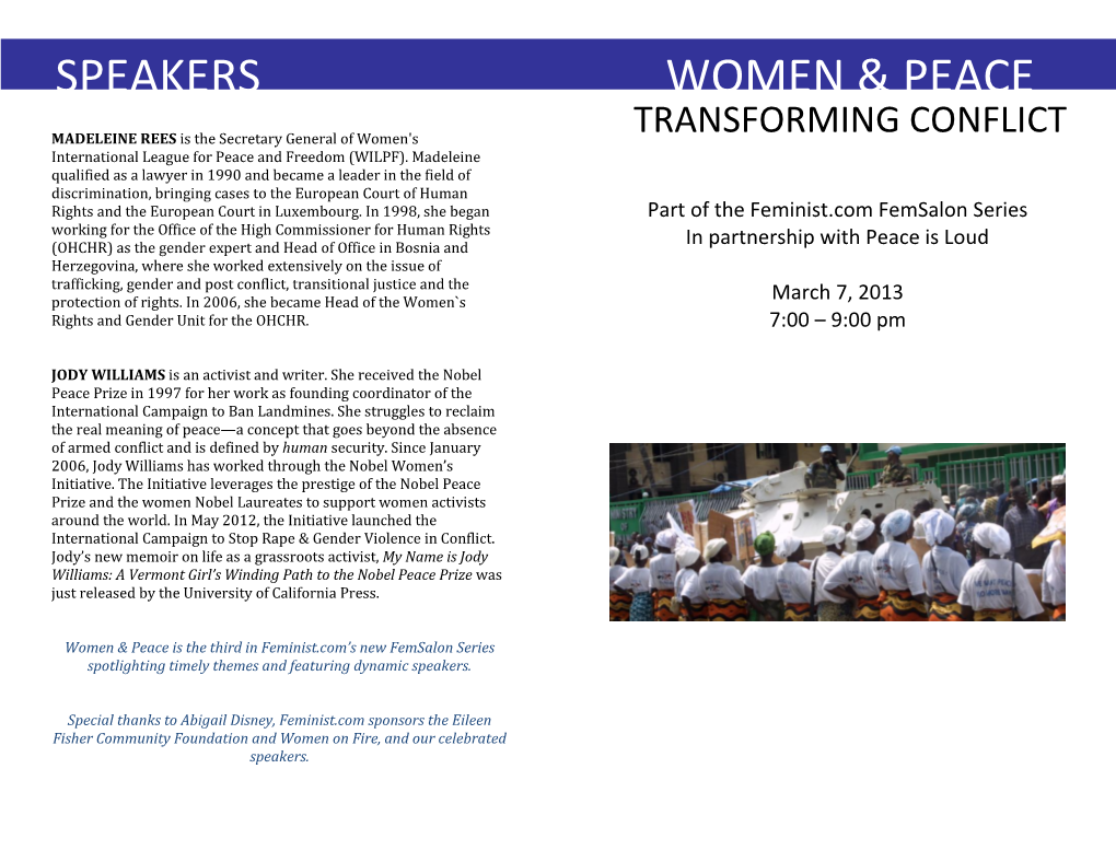 Speakers Women & Peace