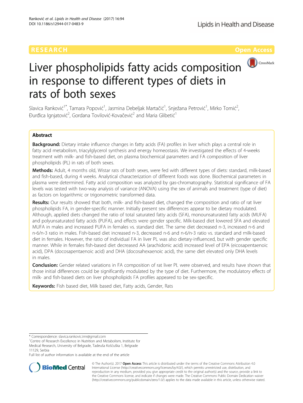 Liver Phospholipids Fatty Acids Composition in Response to Different