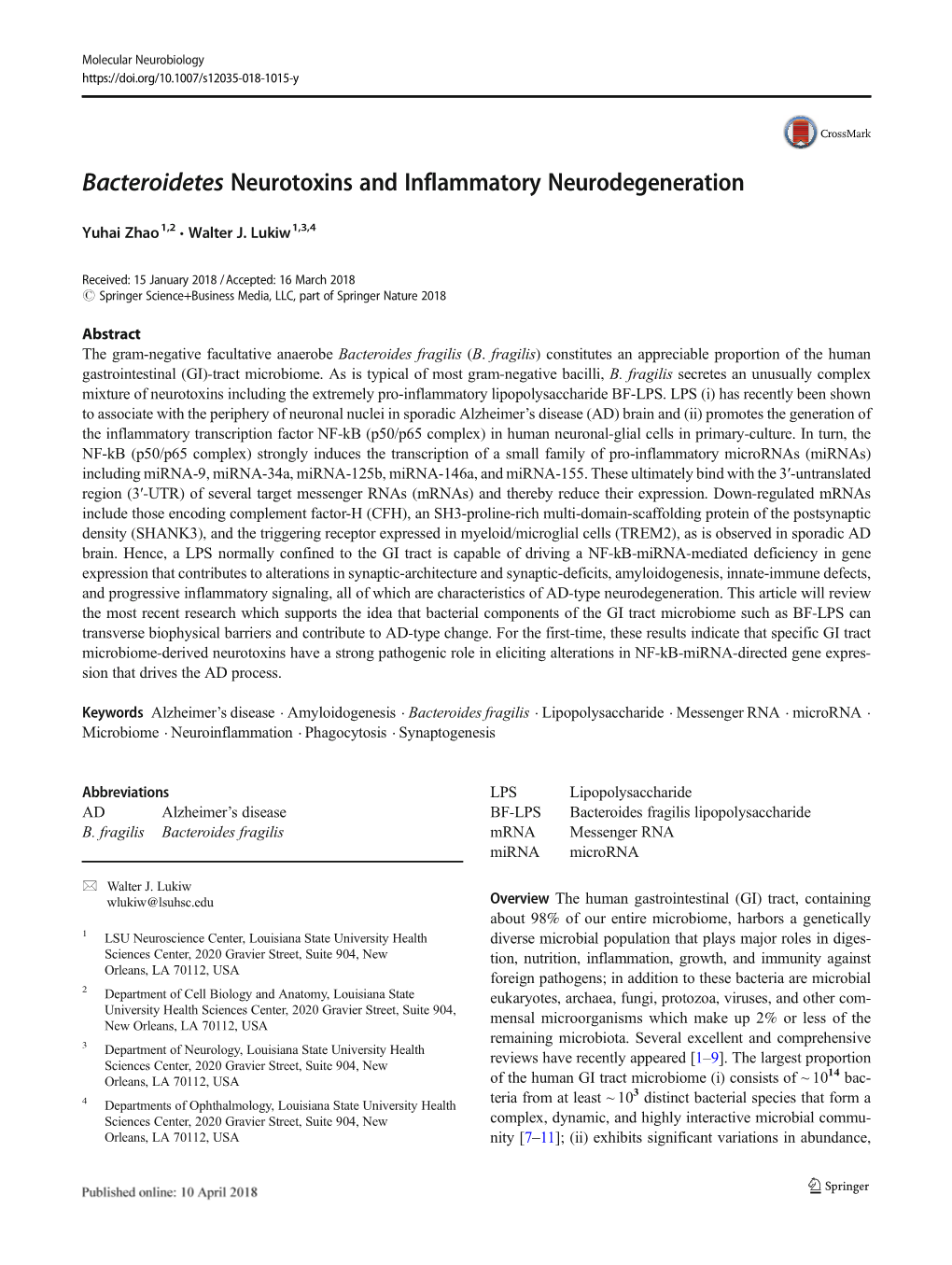 Bacteroidetes Neurotoxins and Inflammatory Neurodegeneration