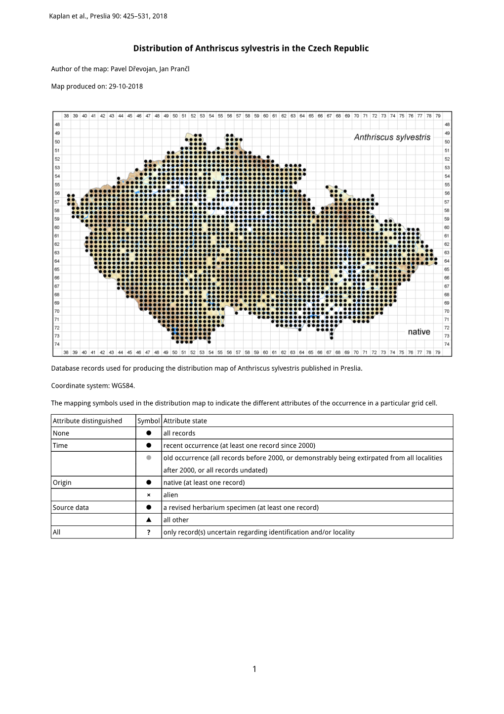 1 Distribution of Anthriscus Sylvestris in the Czech Republic