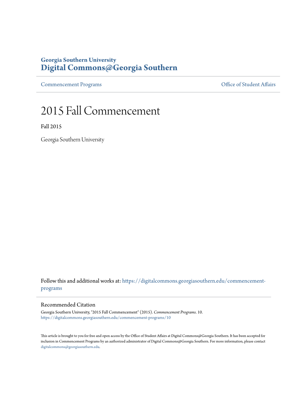 2015 Fall Commencement Fall 2015