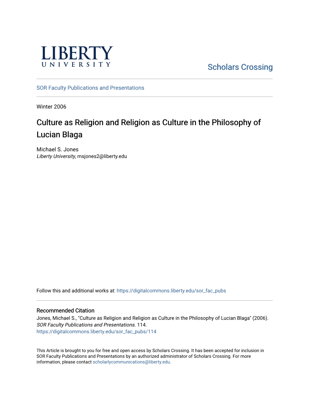 Culture As Religion and Religion As Culture in the Philosophy of Lucian Blaga