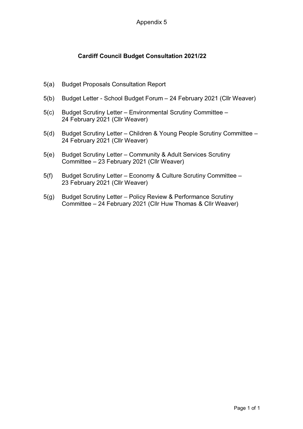 Changes for Cardiff Consultation and Scrutiny Letters and Responses, Item