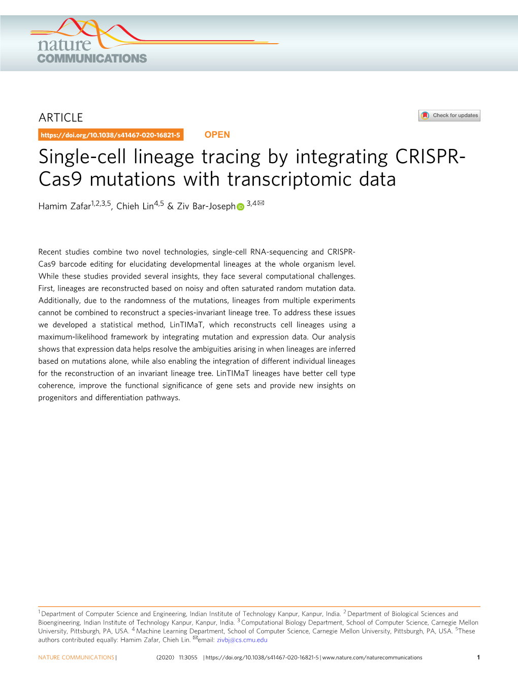Single-Cell Lineage Tracing by Integrating CRISPR-Cas9