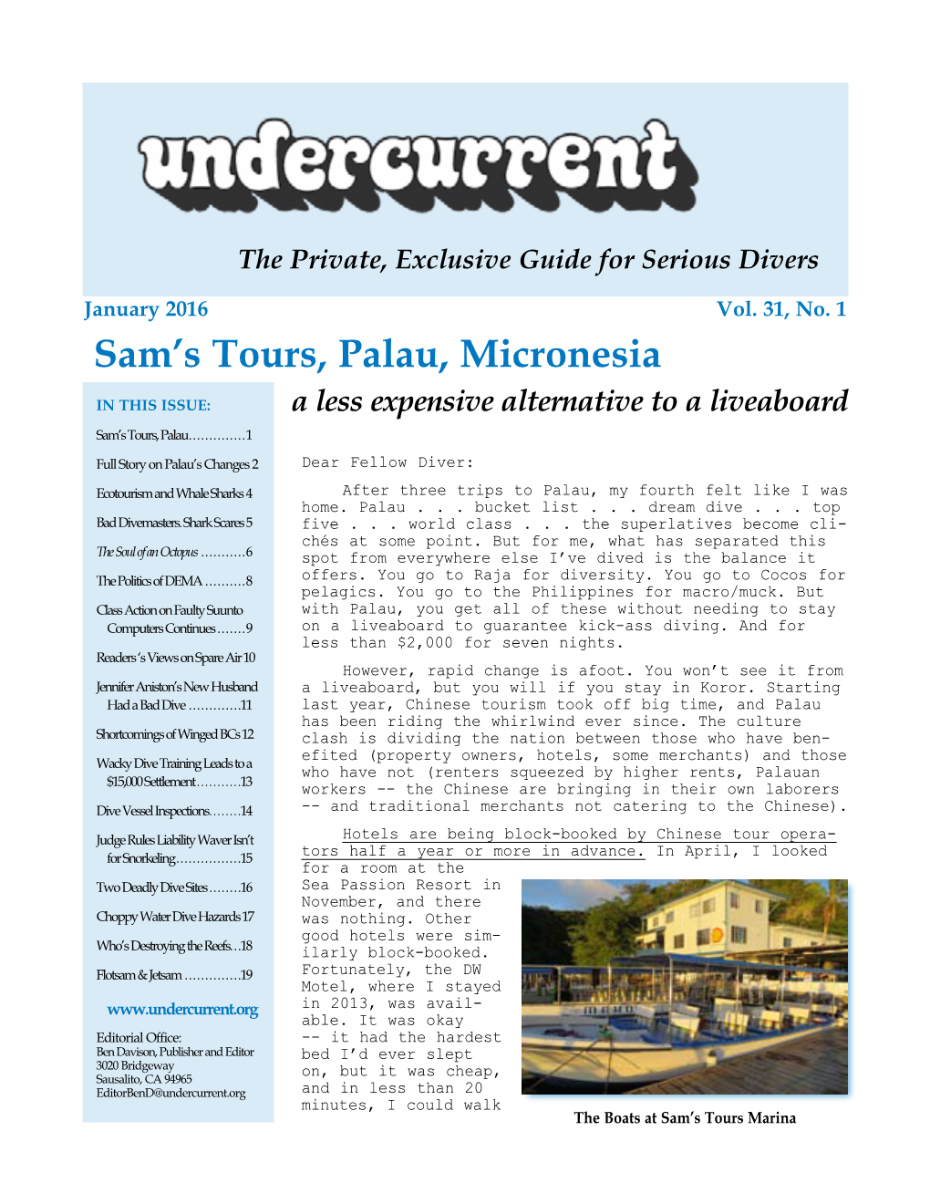 Sam's Tours, Palau, Micronesia + [Other Articles] Undercurrent, January 2016