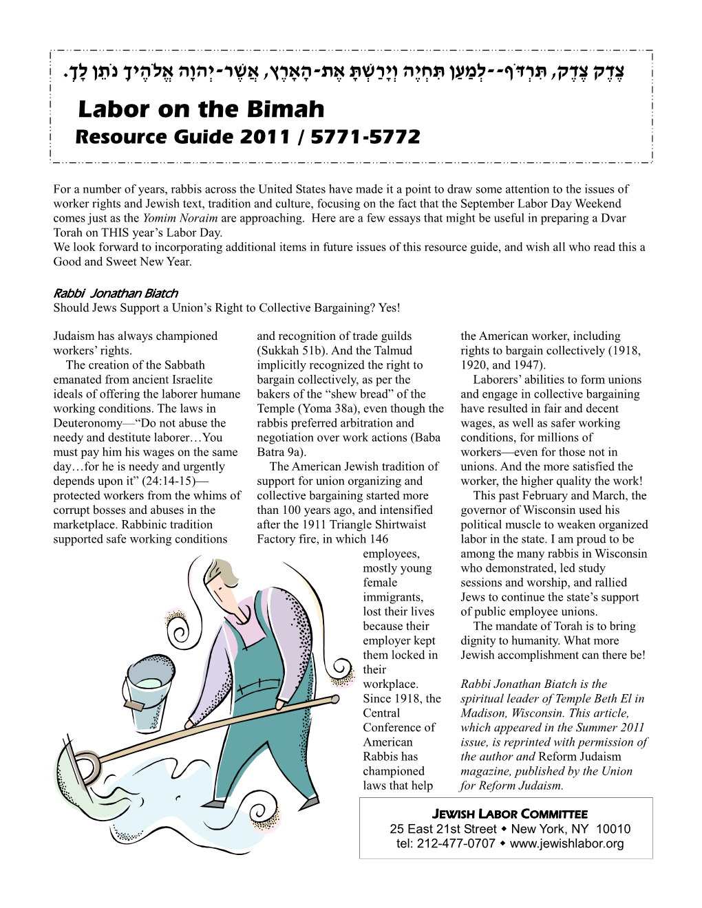 Labor on the Bimah Resource Guide 2011 / 5771-5772