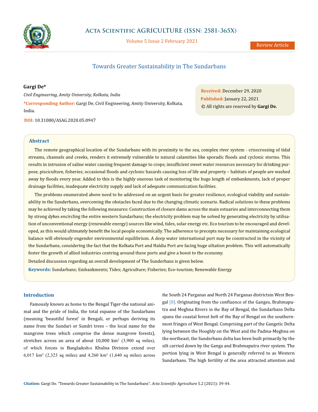 Towards Greater Sustainability in the Sundarbans