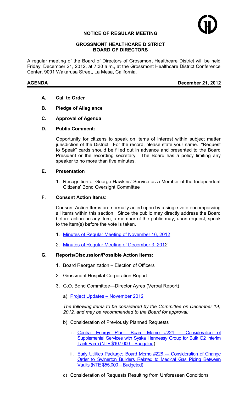 AGENDA Continued December 21, 2012