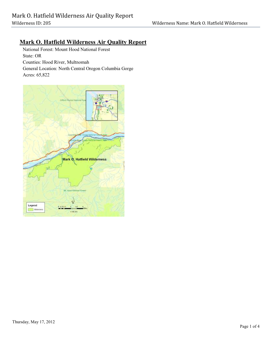 Mark O. Hatfield Wilderness Air Quality Report, 2012