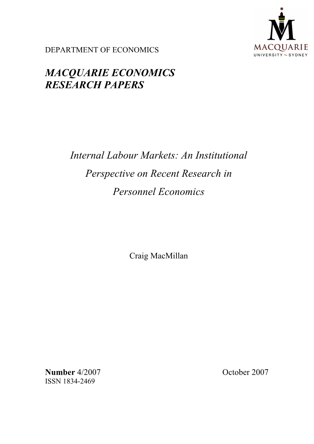 MACQUARIE ECONOMICS RESEARCH PAPERS Internal
