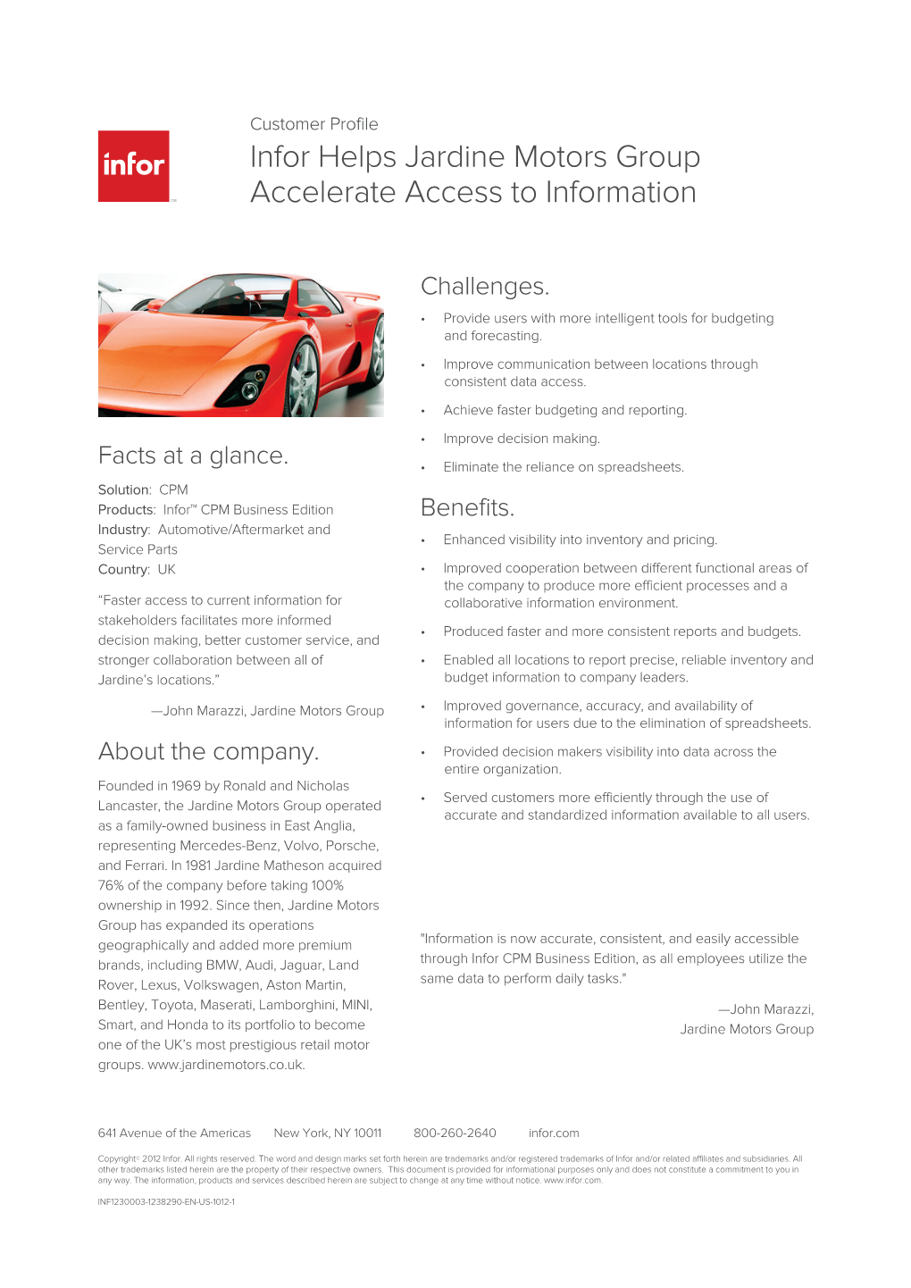 Infor Helps Jardine Motors Group Accelerate Access to Information
