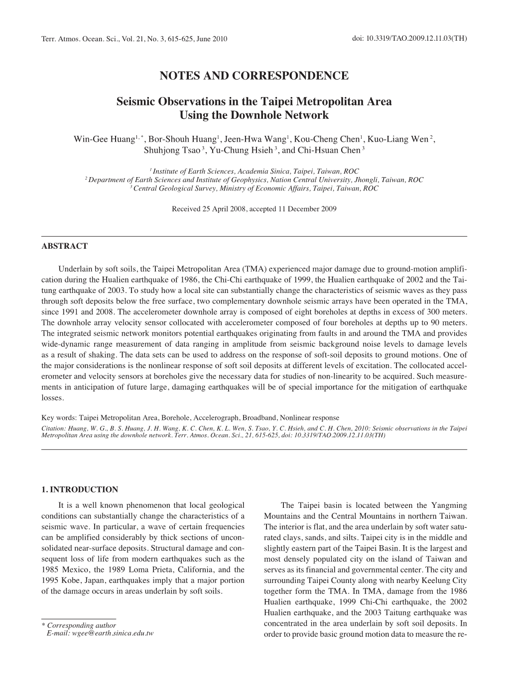 Seismic Observations in the Taipei Metropolitan Area Using the Downhole Network